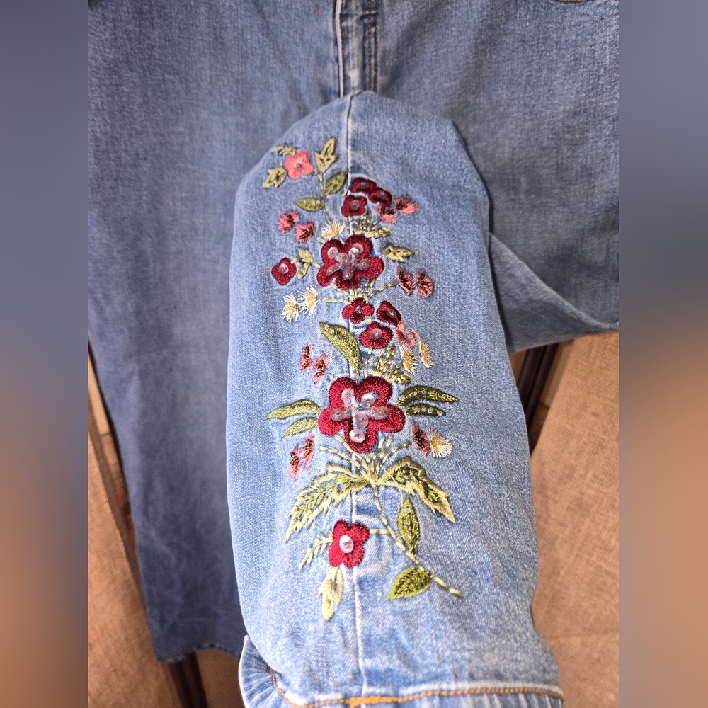 Women's Chadwicks Floral Embroidered 5 Pocket Jeans Size 16 - Picture 5 of 11